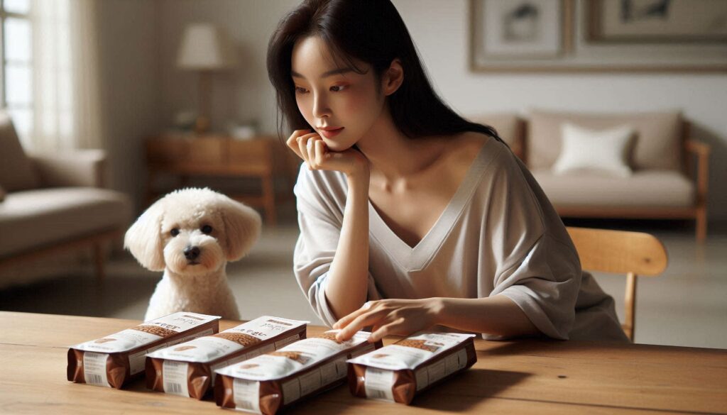 여성이 사료를 고민하는 모습