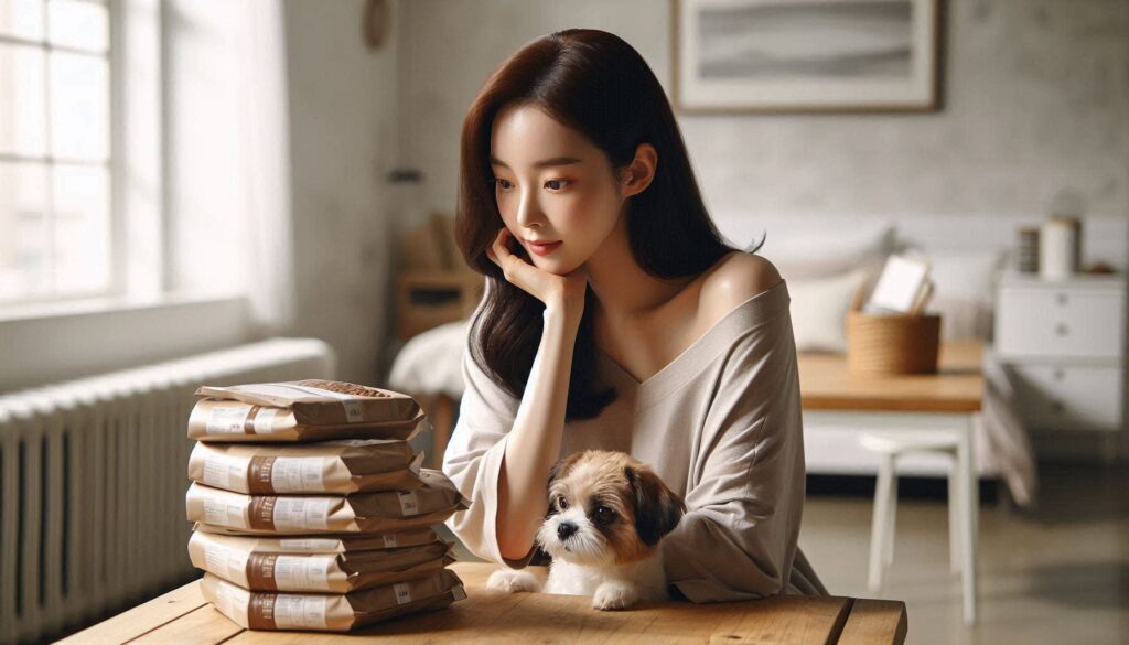 여성이 사료를 고민하는 모습