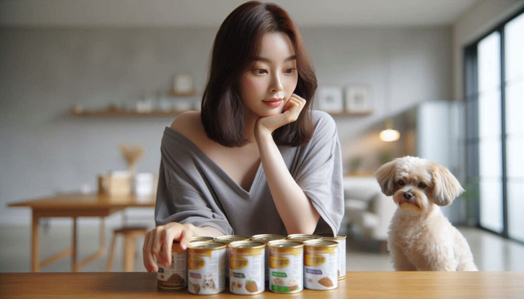 여성이 사료를 고민하는 모습