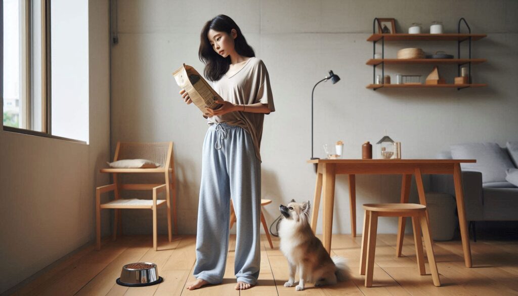 강아지 사료 추천 기준을 확인하며 사료를 고르는 보호자의 모습