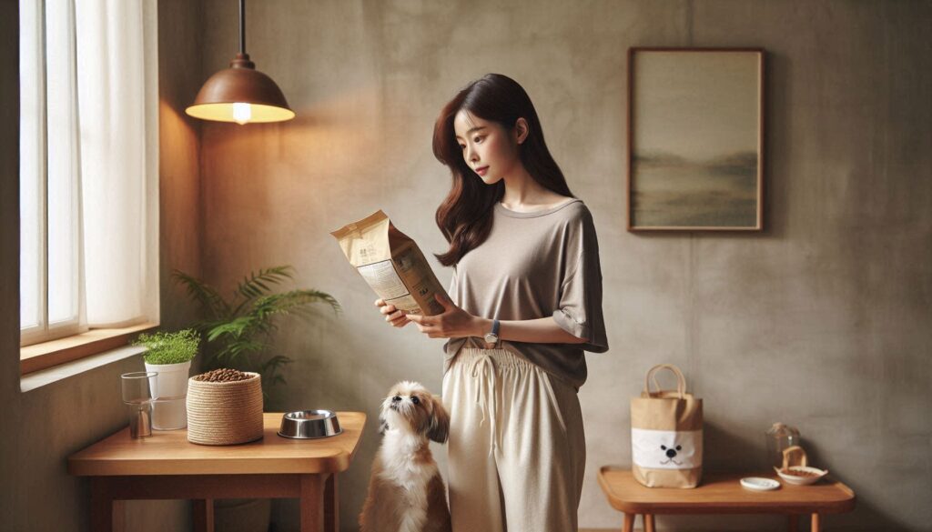 강아지 사료 추천 기준을 확인하며 사료를 고르는 보호자의 모습