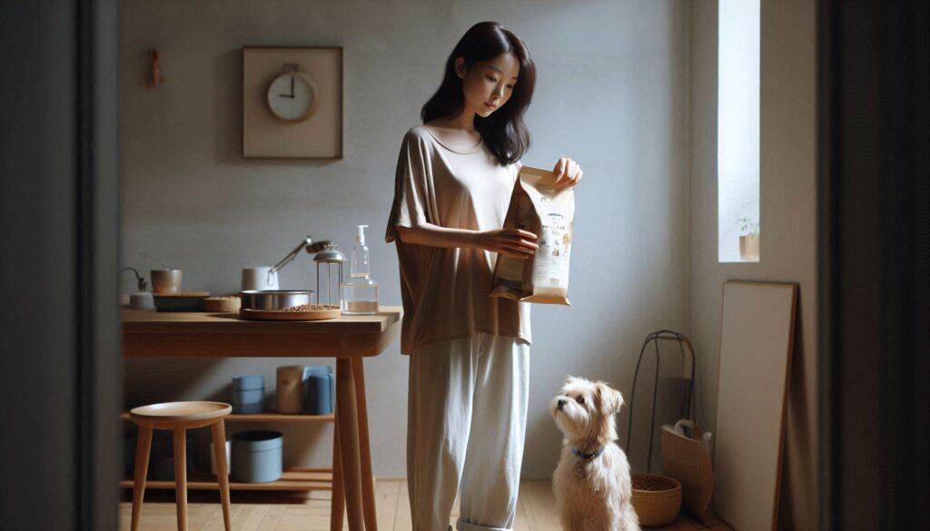 강아지 사료 추천 기준을 확인하며 사료를 고르는 보호자의 모습