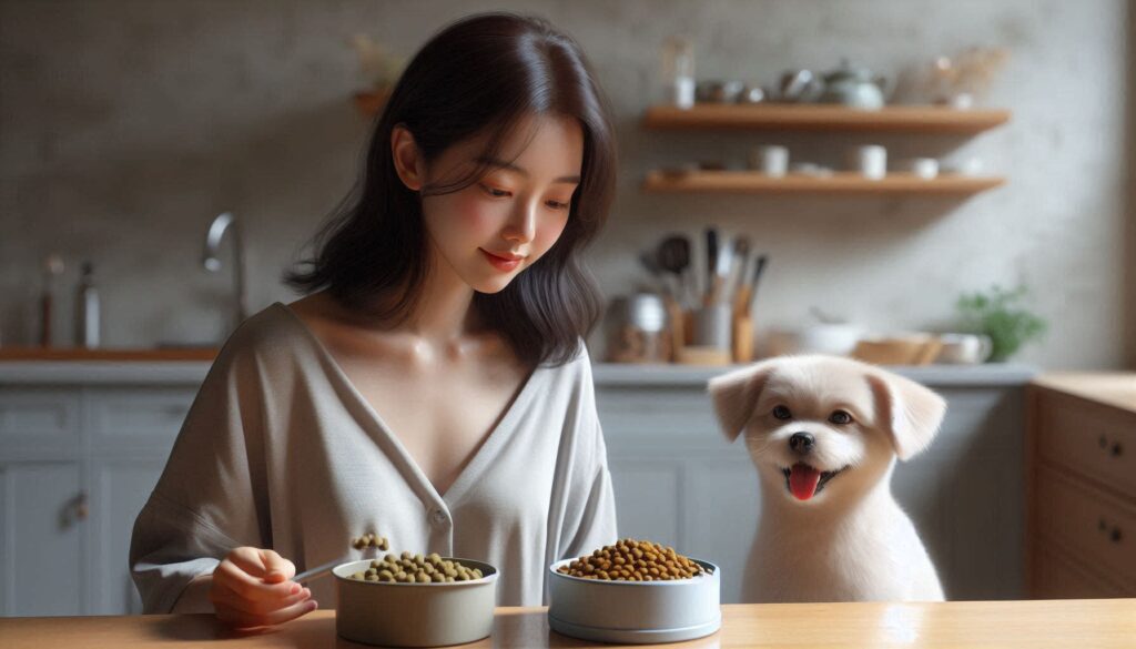 강아지 사료를 준비하는 보호자 모습