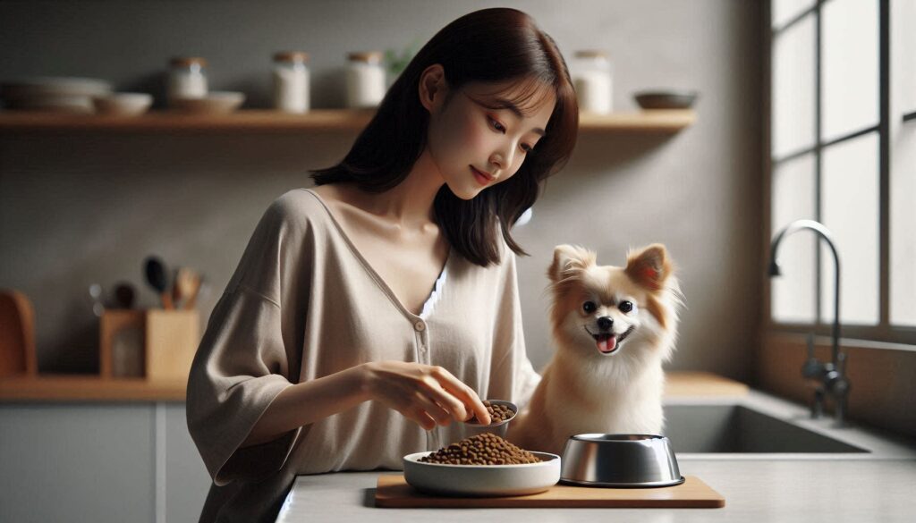 강아지 사료를 준비하는 보호자 모습