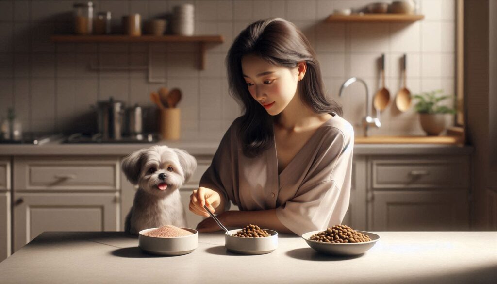 강아지 사료를 준비하는 보호자 모습