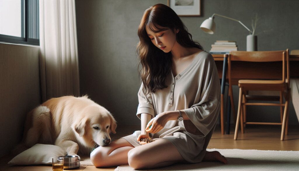 강아지 노령견 상태 점검하는 모습