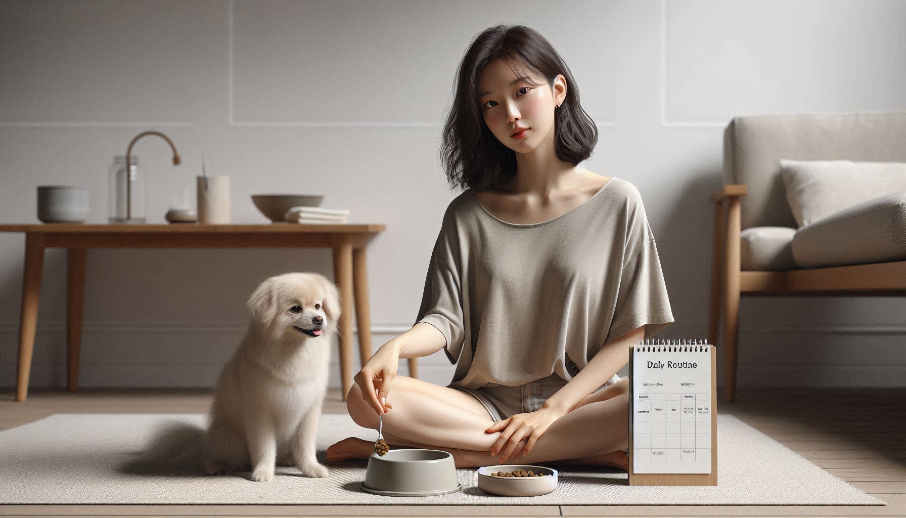 강아지 간식 주는 타이밍에 맞춰 식사 후 또는 훈련 보상용으로 간식을 주는 모습