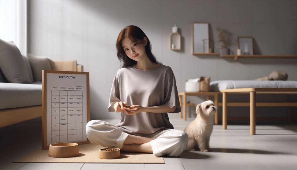 강아지 간식 주는 타이밍 관리 모습
