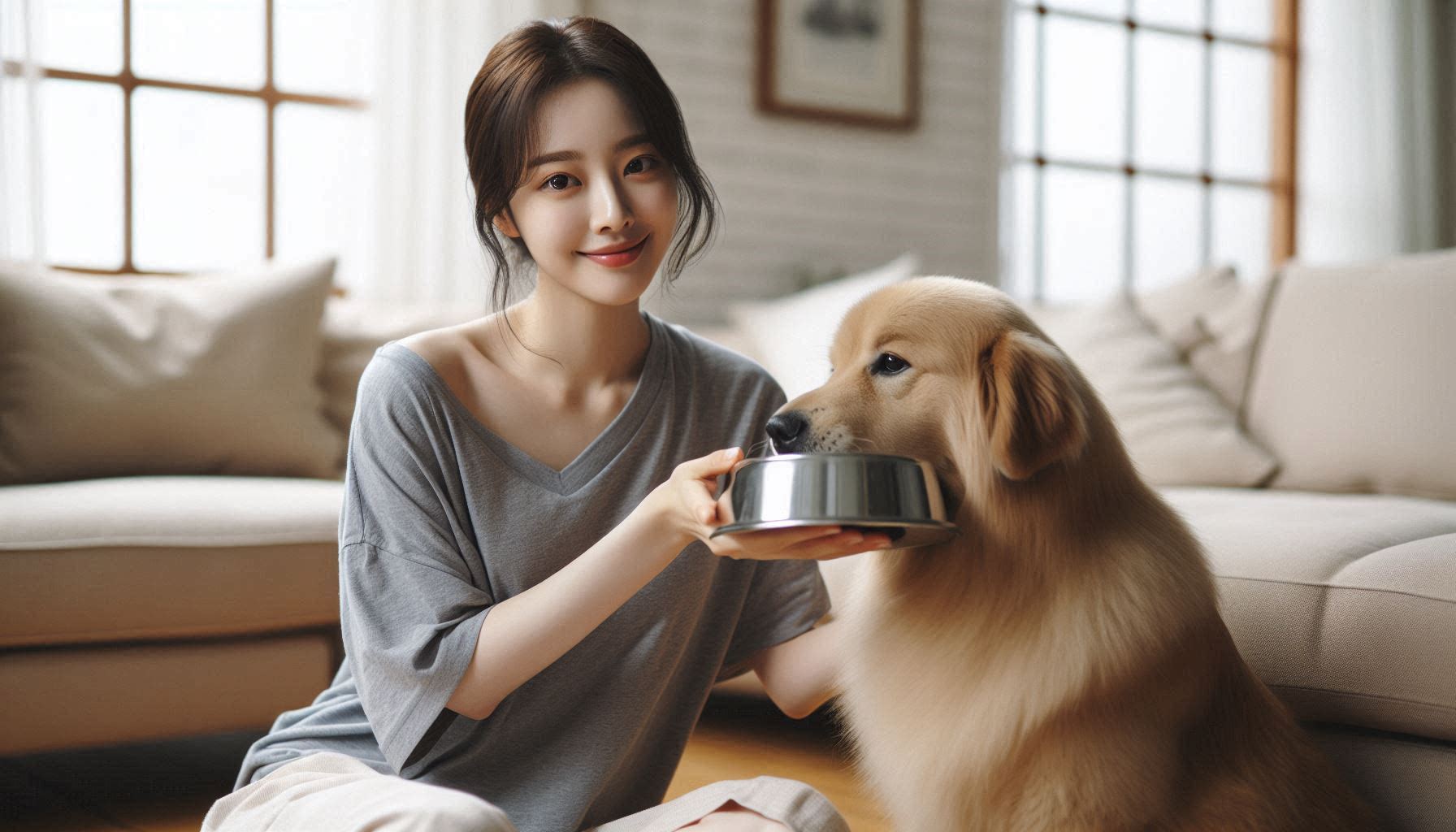 강아지 대형견 사료 추천 기준에 따라 큰 체형과 관절 건강을 고려해 사료를 선택하는 모습