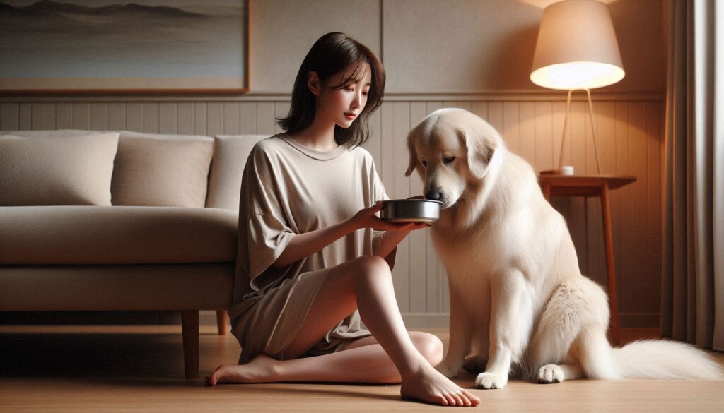 강아지 식사 관리하는 보호자 모습