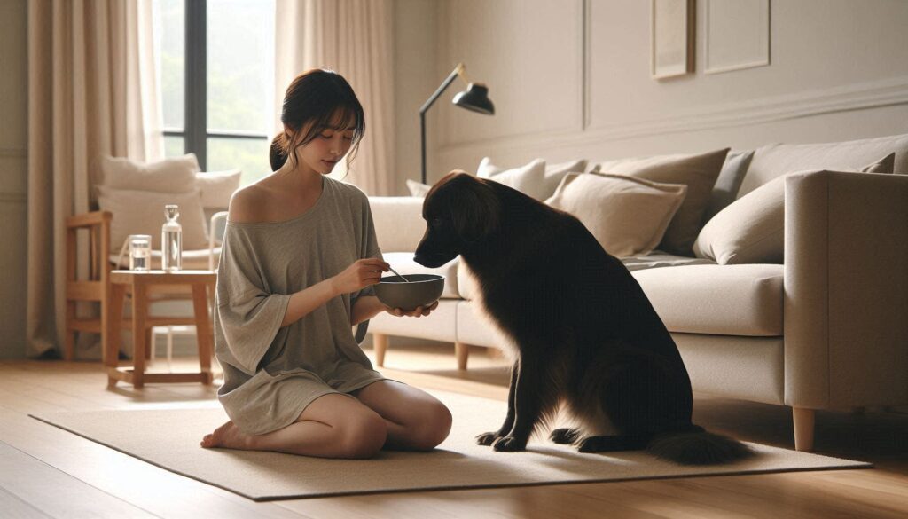 강아지 식사 관리하는 보호자 모습