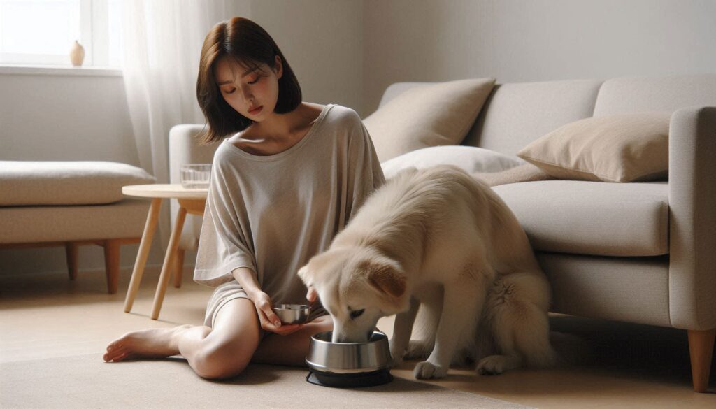 강아지 식사 관리하는 보호자 모습