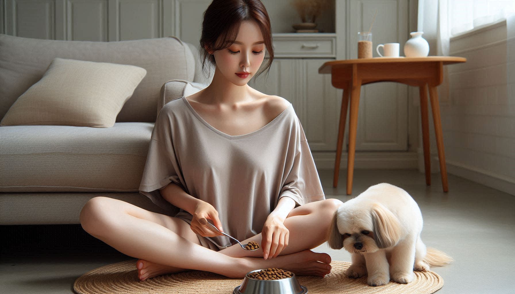 강아지 소형견 사료 추천 기준에 따라 작은 체형에 맞는 영양 성분을 확인하며 사료를 고르는 모습