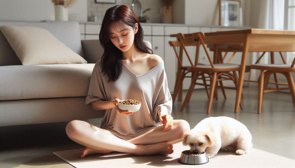 강아지에게 급여하는 보호자 모습